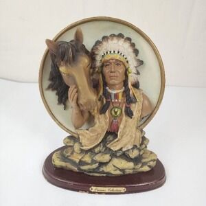 Precious Collection American‎ Indian 3D Mounted Plate Decor Chief and Horse 10"